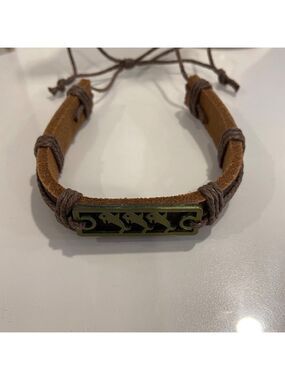 Adjustable Leather & Hemp Cord Bracelet With whales Engraved Metal Plate